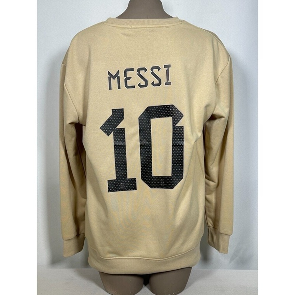 Lionel Messi #10 Argentina World Cup 3-Star Beige Sweatshirt Women's MEDIUM